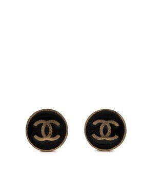 Chanel CC Logo Gold Black Plated